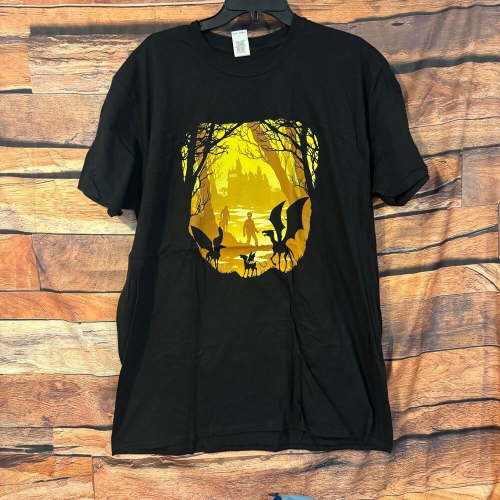 GILDAN Men’s Black Harry Potter Thestral Graphic T-Shirt XL 100% Cotton